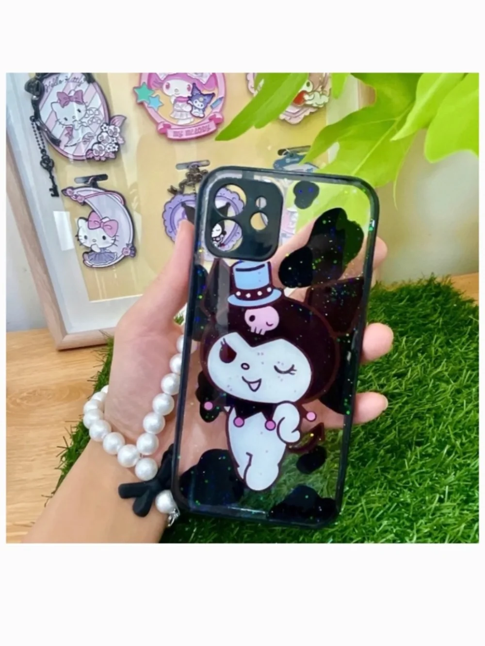 iphone 12 cartoon case,handmade cute case with free gift beads chain